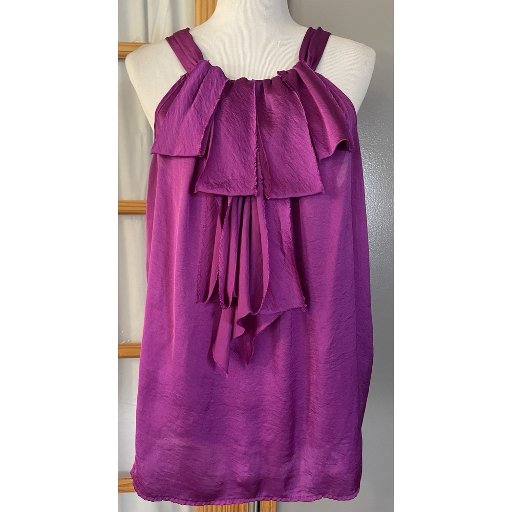 Adiva Chunky Fringes Blouse Women's XL Magenta Halter Neck Modern Club Party